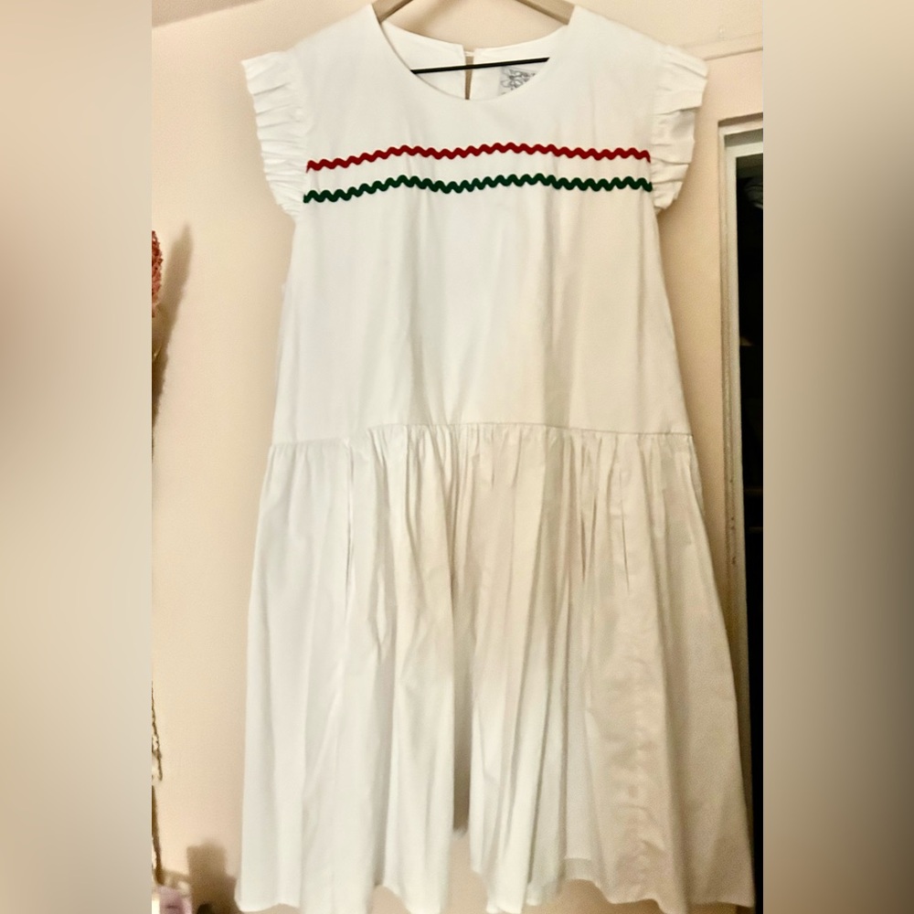 Ovette Handmade White Mini Dress with Red and Green Accents